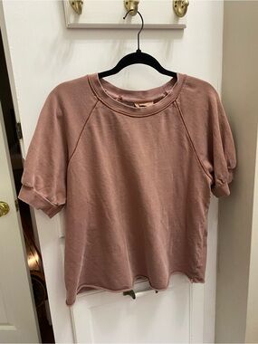 Women's raw hem Short Sleeve cropped blouse